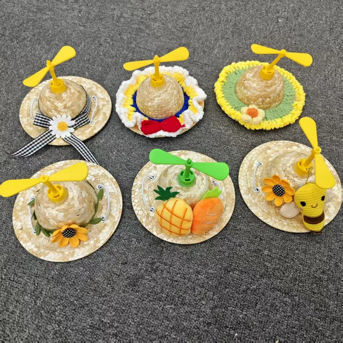 Handmade Straw Hat with Bamboo Prop for Dogs Cats_CWAH3715