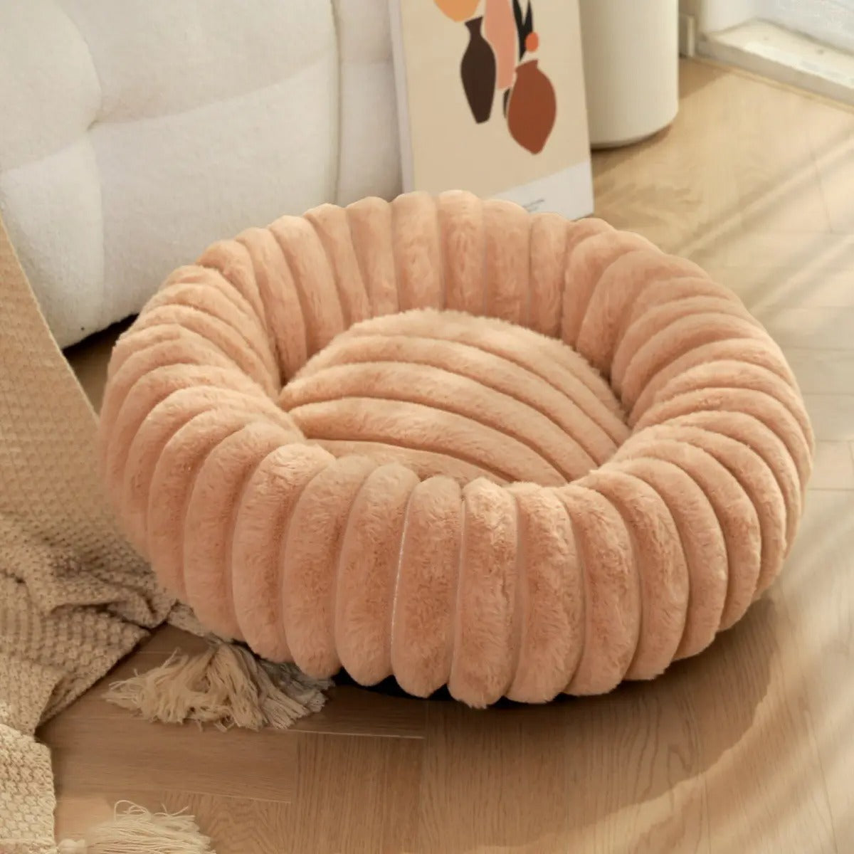 High-Density Faux Fur Round Pet Bed for Winter_CWMM5880