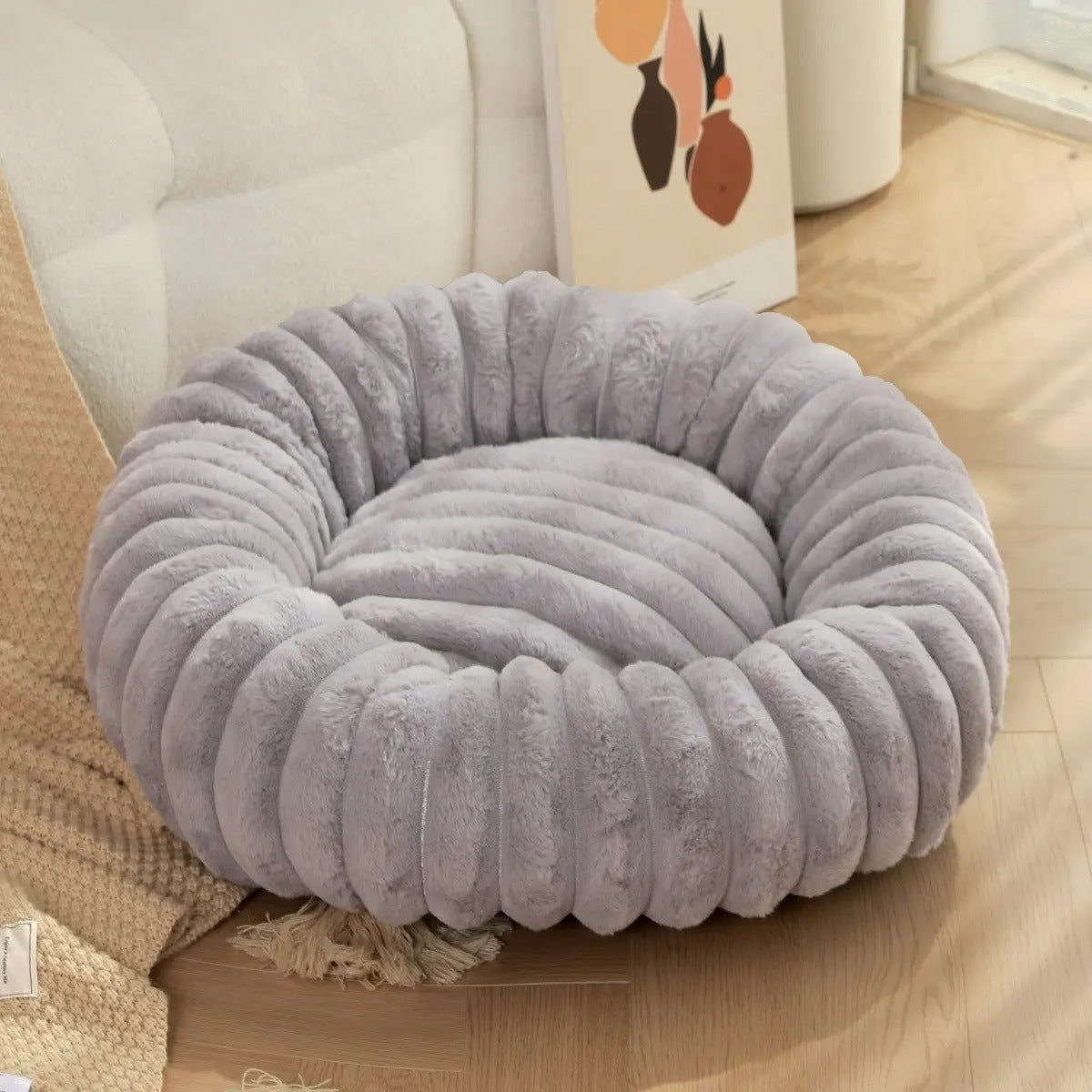 High-Density Faux Fur Round Pet Bed for Winter_CWMM5880