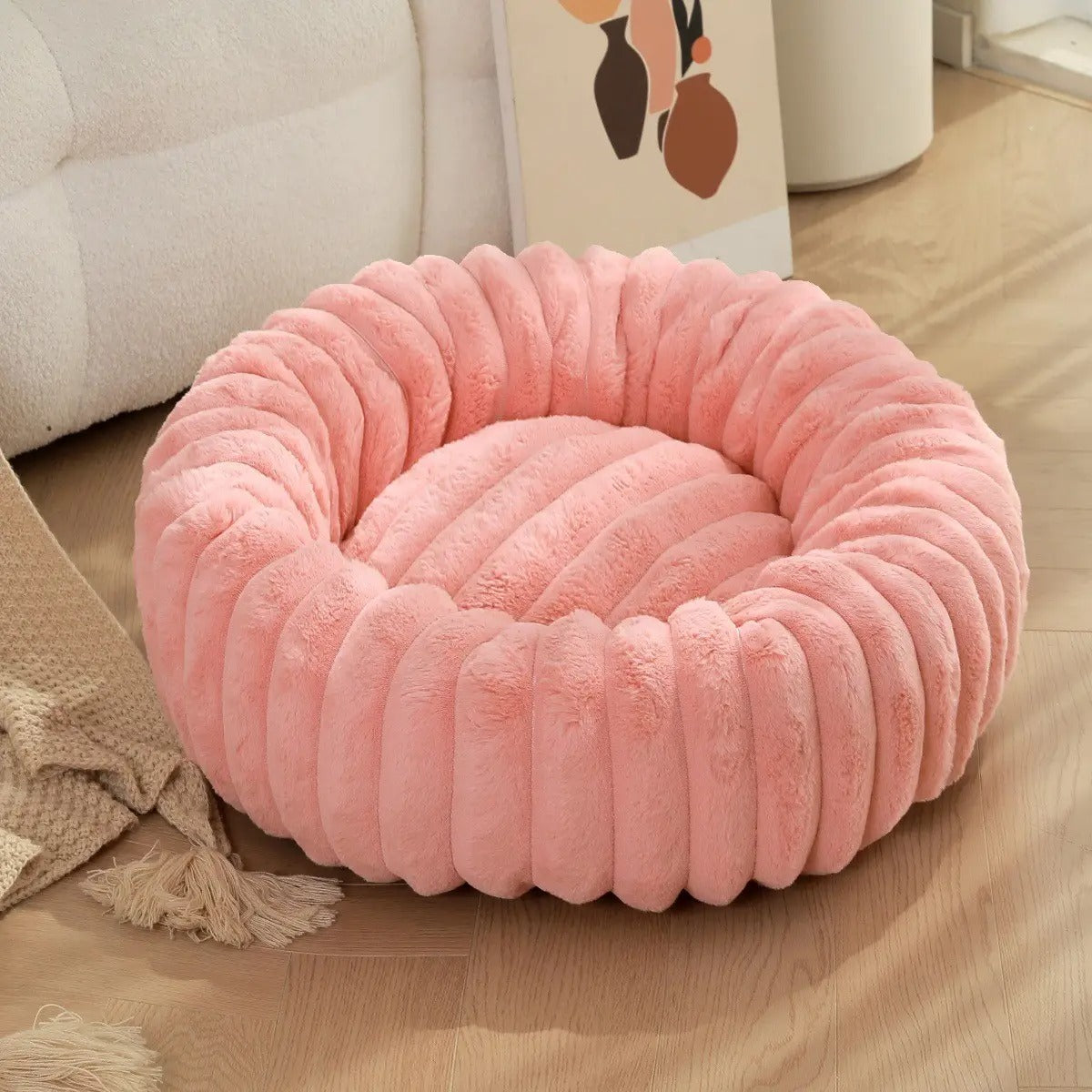 High-Density Faux Fur Round Pet Bed for Winter_CWMM5880