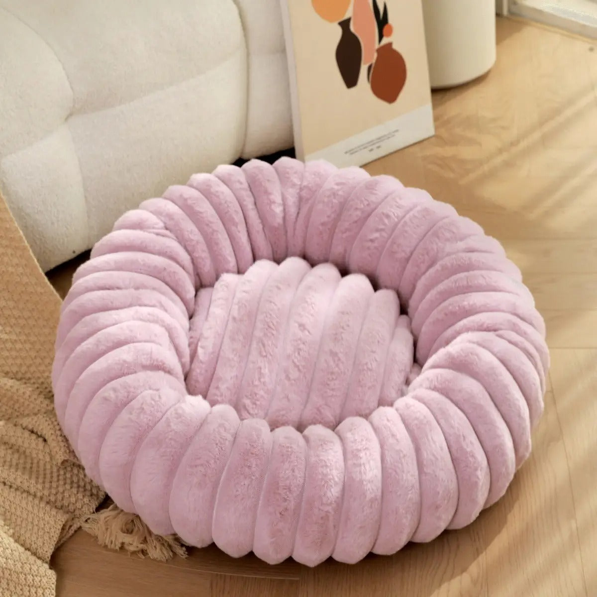 High-Density Faux Fur Round Pet Bed for Winter_CWMM5880