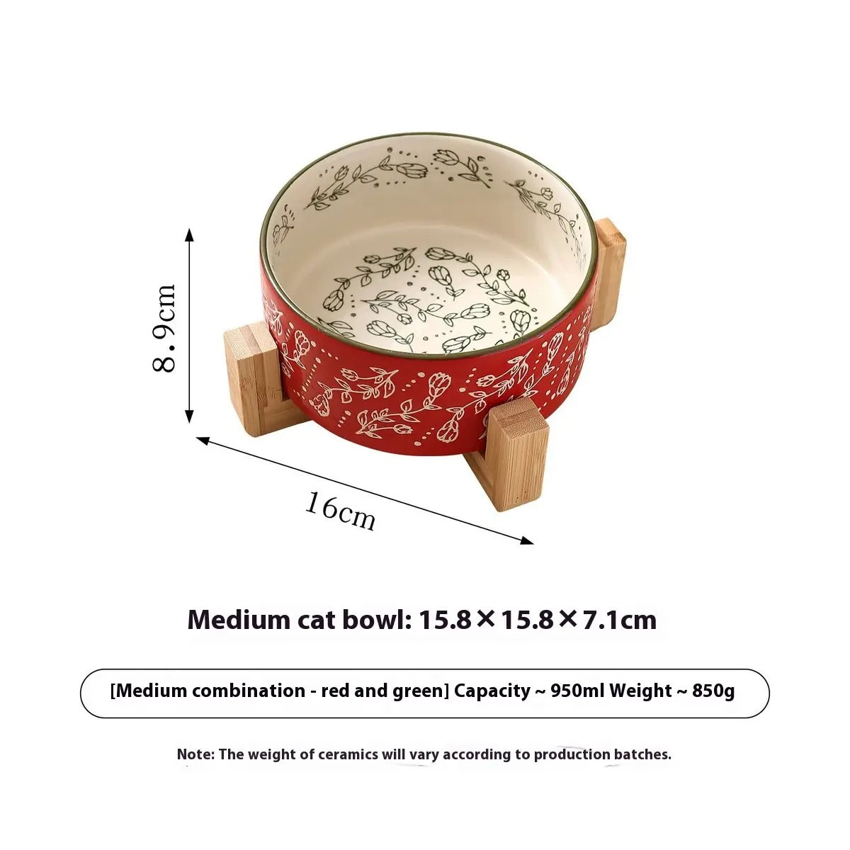 Boho Ceramic Pet Bowl with Wooden Stand_CWMM5944