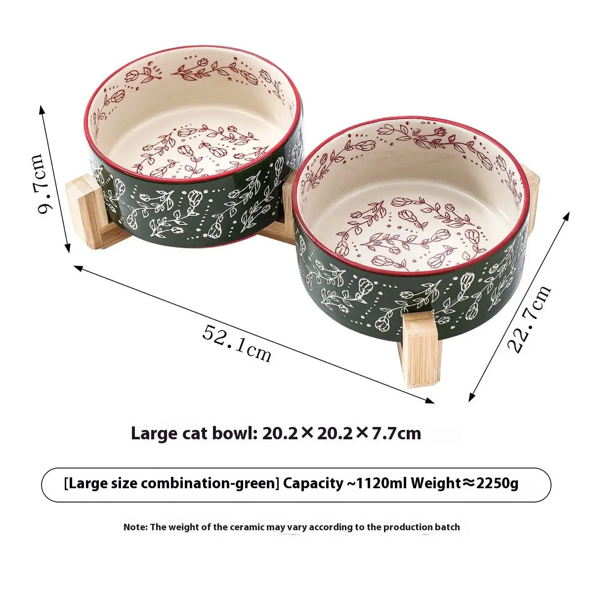Boho Ceramic Pet Bowl with Wooden Stand_CWMM5944