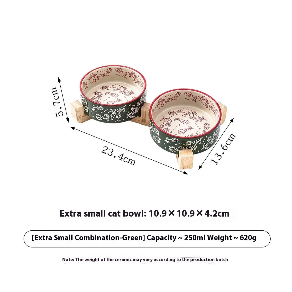 Boho Ceramic Pet Bowl with Wooden Stand_CWMM5944