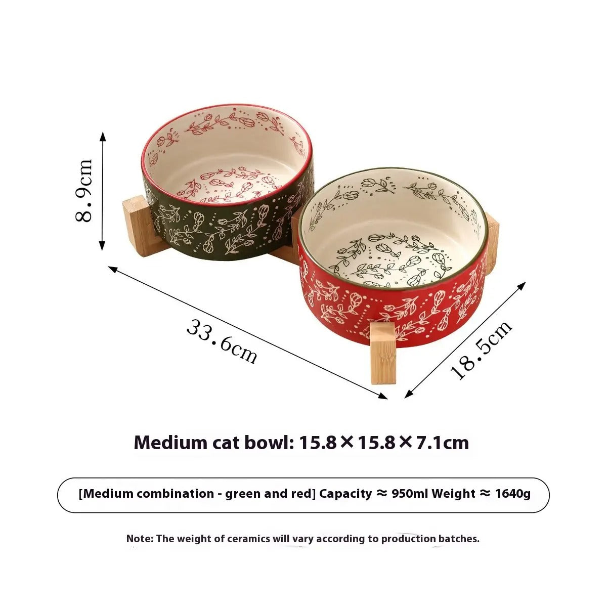 Boho Ceramic Pet Bowl with Wooden Stand_CWMM5944