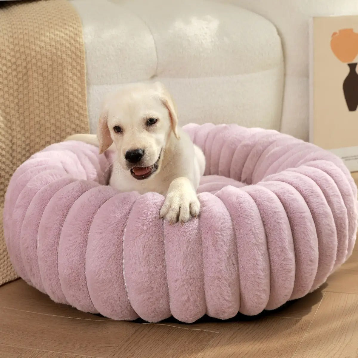 High-Density Faux Fur Round Pet Bed for Winter_CWMM5880