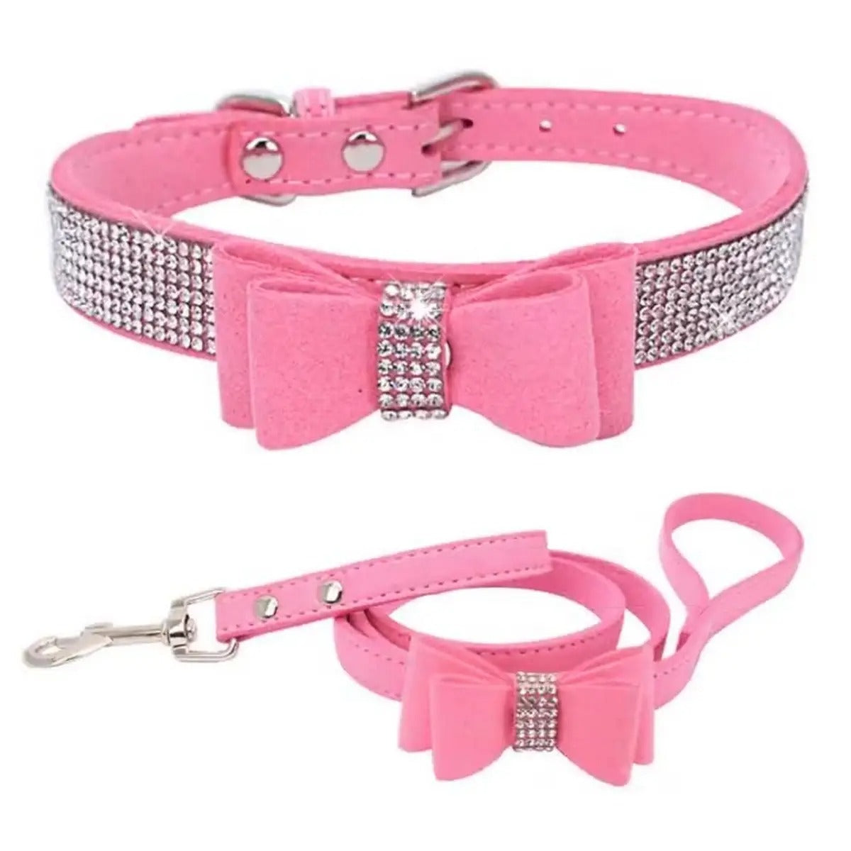 Bling Rhinestone Dog & Cat Collar with Leash_CWMM5979
