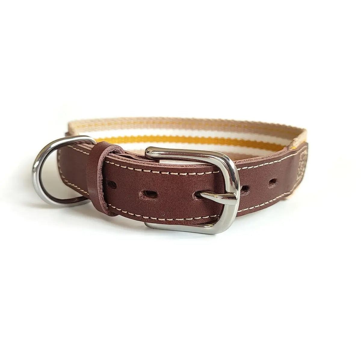 Leather Dog Collar with Woven Strap, Full-Grain_CWMM7690