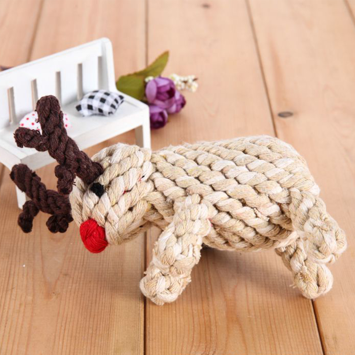 Handmade Reindeer Rope Dog Toy – Dental Chew_CWMM8036