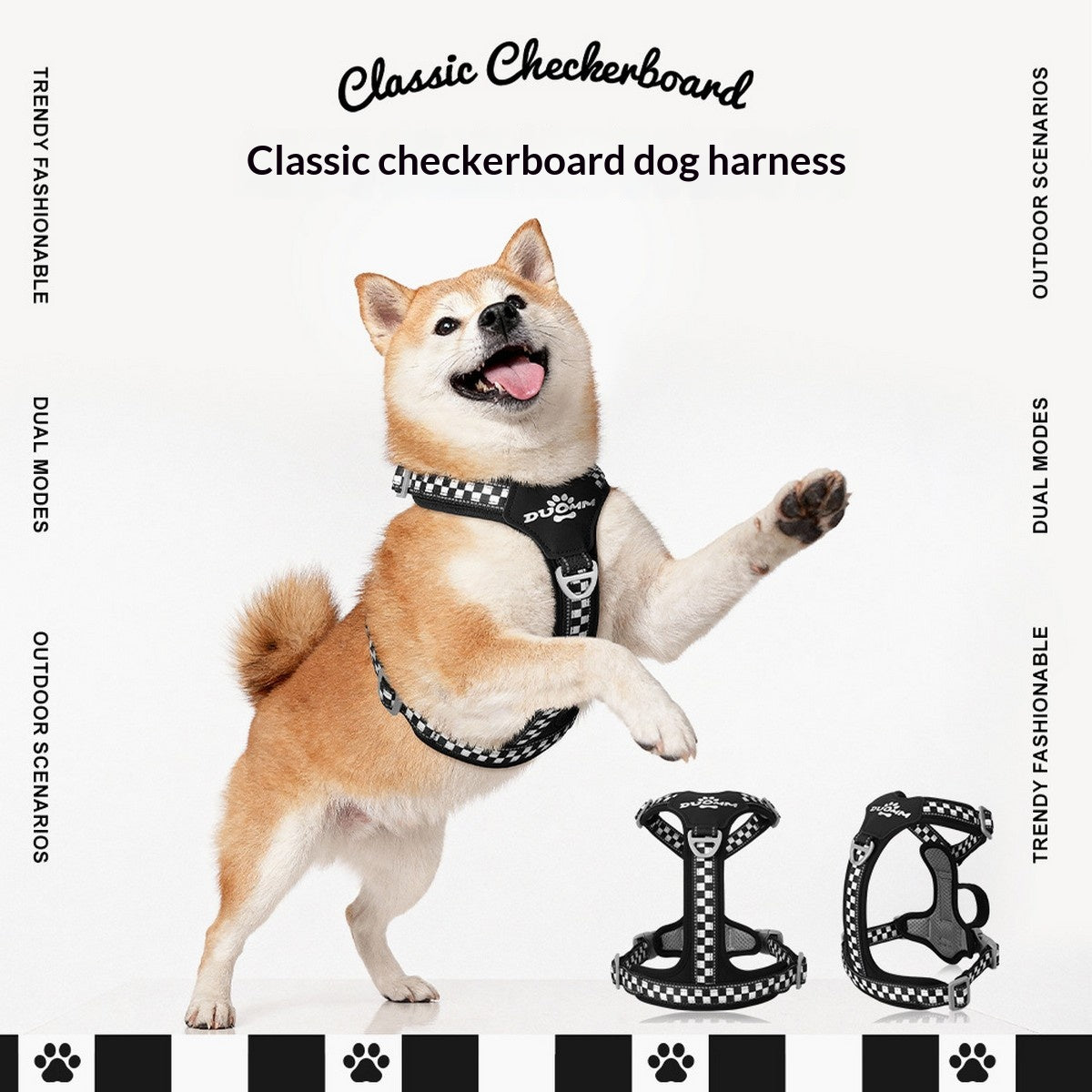 Vintage Check Dog Harness, No Pull Reflective_CWMM12487