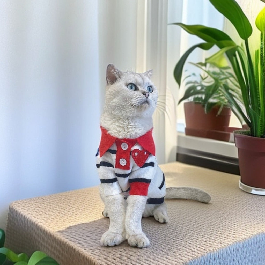 Striped Polo Knit Dog Cat Cardigan Sweater_CWMM12379