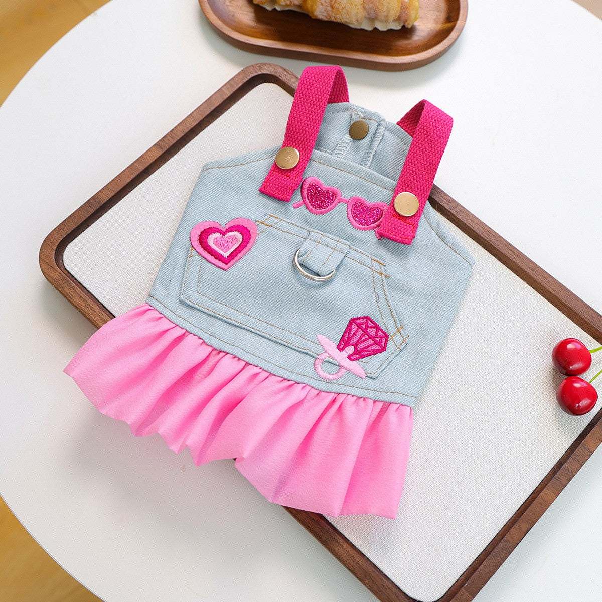 Puppy Kitten Pink Denim Skirt Dress_CWMM13119