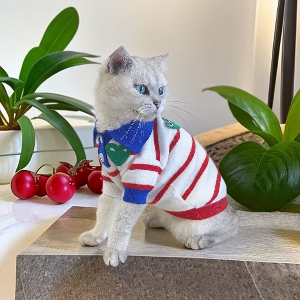 Striped Polo Knit Dog Cat Cardigan Sweater_CWMM12379