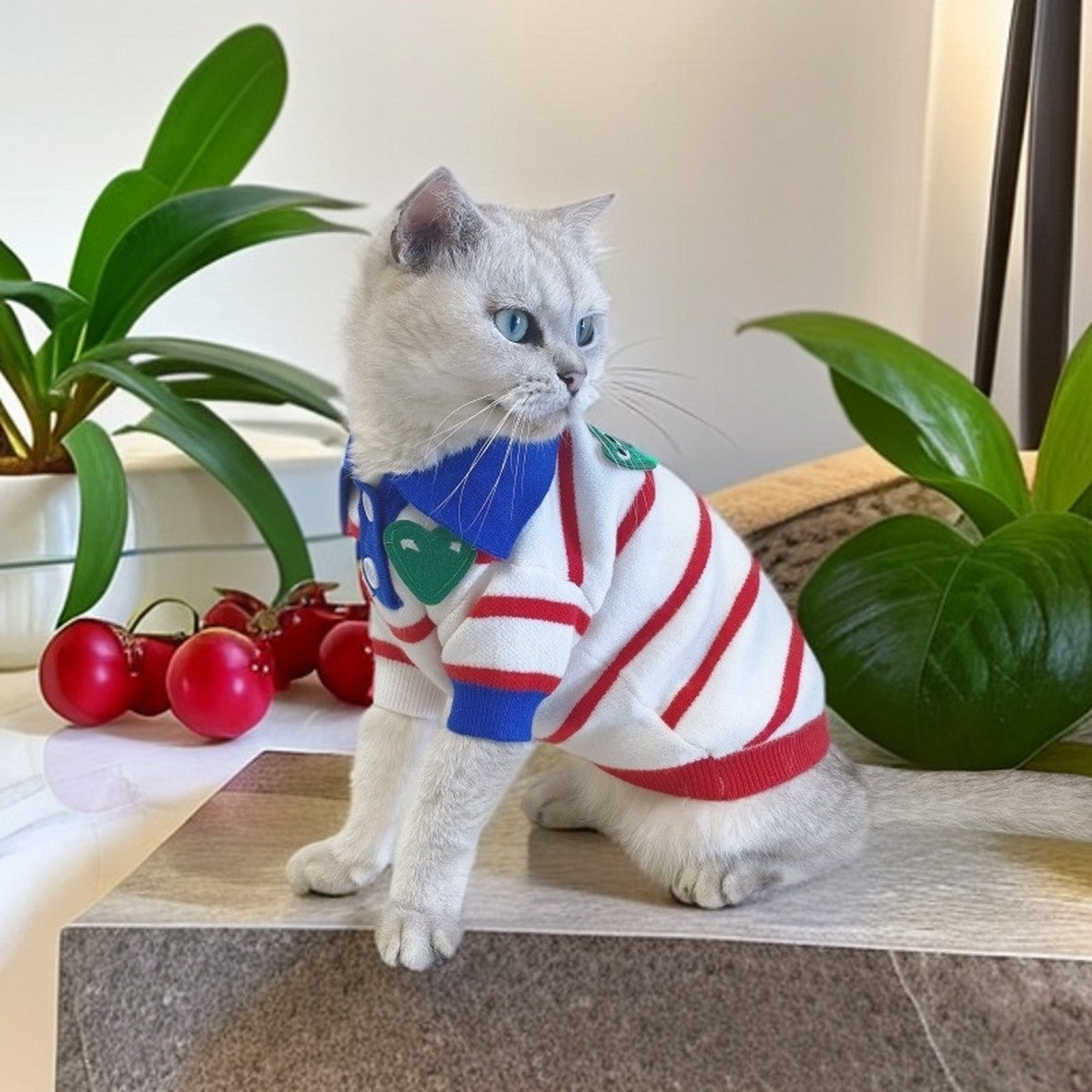 Striped Polo Knit Dog Cat Cardigan Sweater_CWMM12379