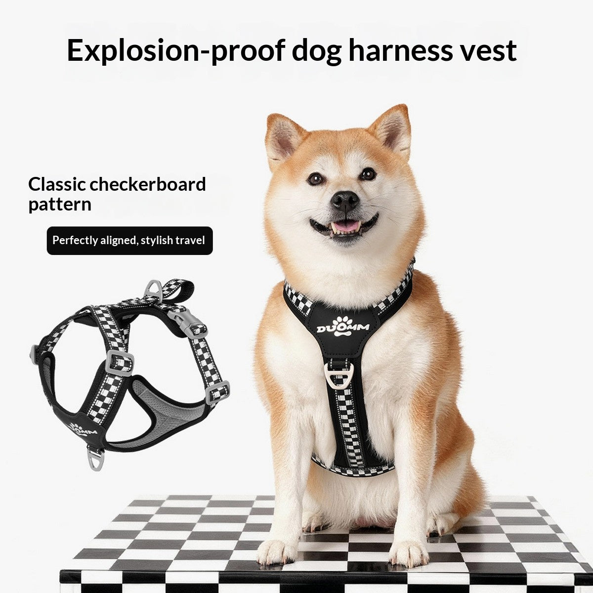 Vintage Check Dog Harness, No Pull Reflective_CWMM12487