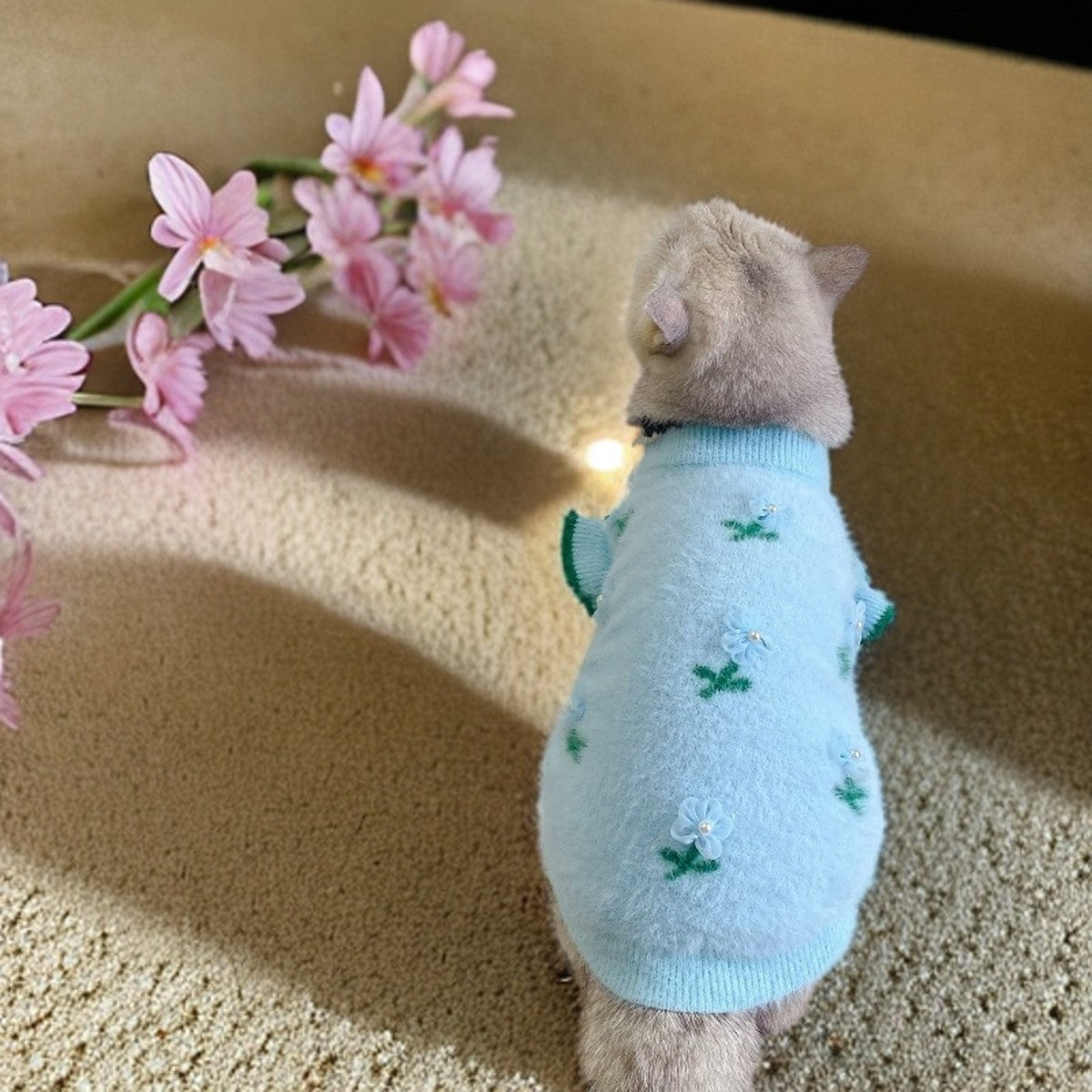 Flower Mink Knit Dog Cat Vest Sweater_CWMM12378