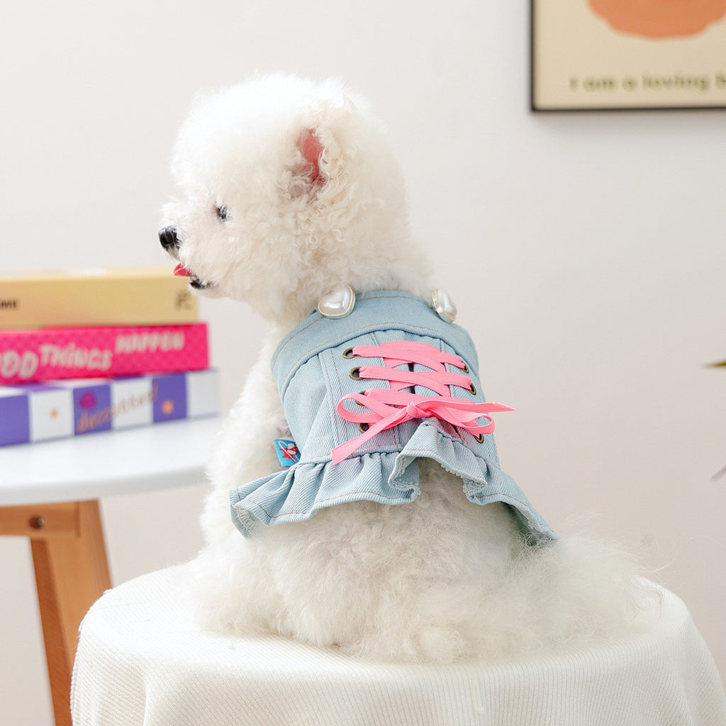 Pet Cozy Denim Dress Cute Heart Skirt_CWMM13012