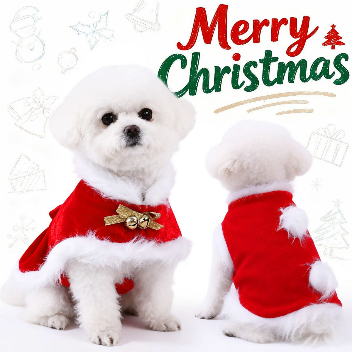 Small Dog Cat Cosplay Bell Christmas Cape_CWMM12882