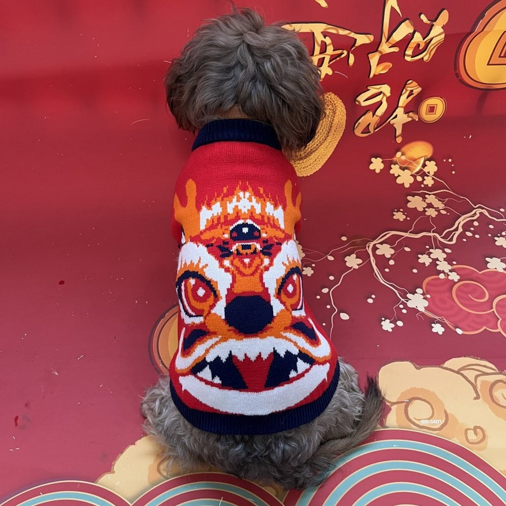 Red Dragon Theme Dog Winter Sweater_CWMM12376