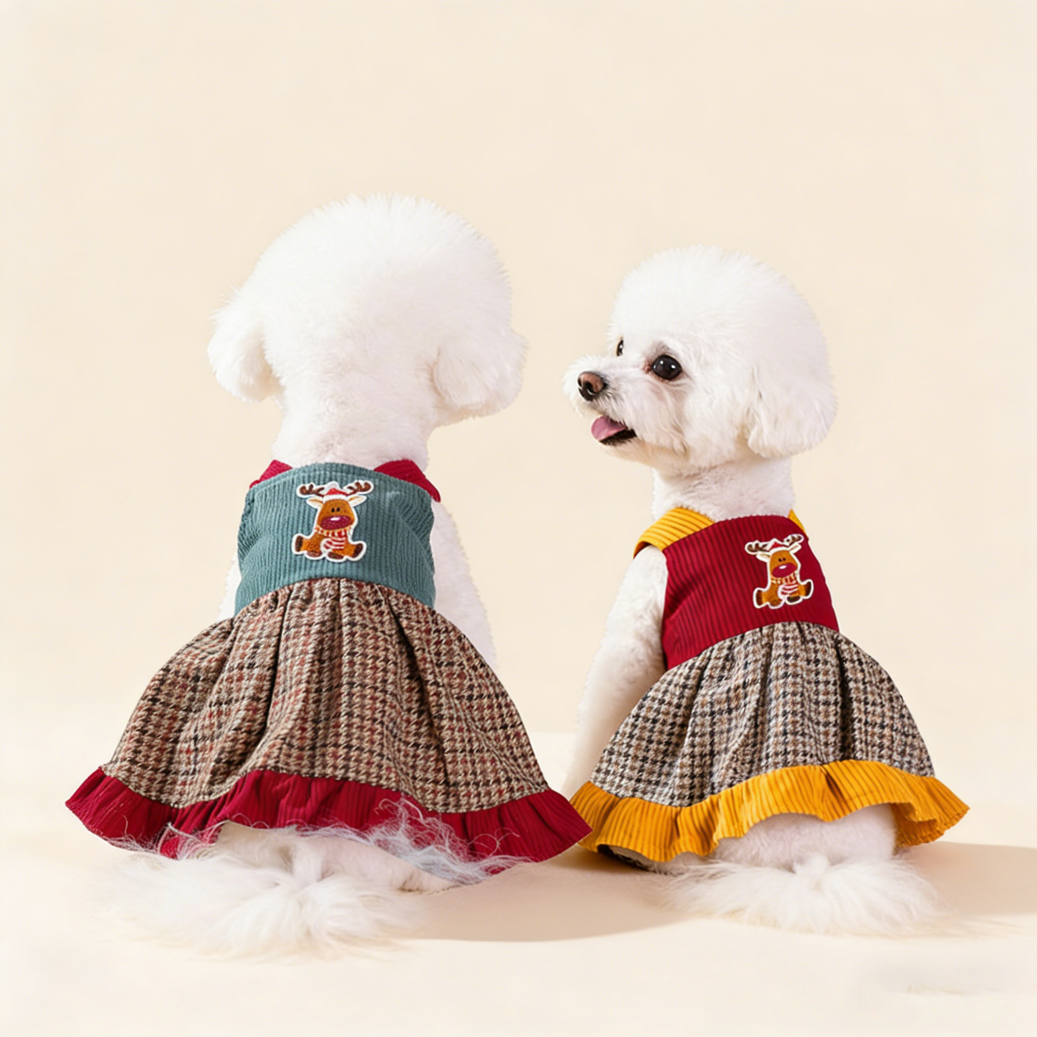 Cute Plaid Pet Dress Strap Reindeer Accent_CWMM13248
