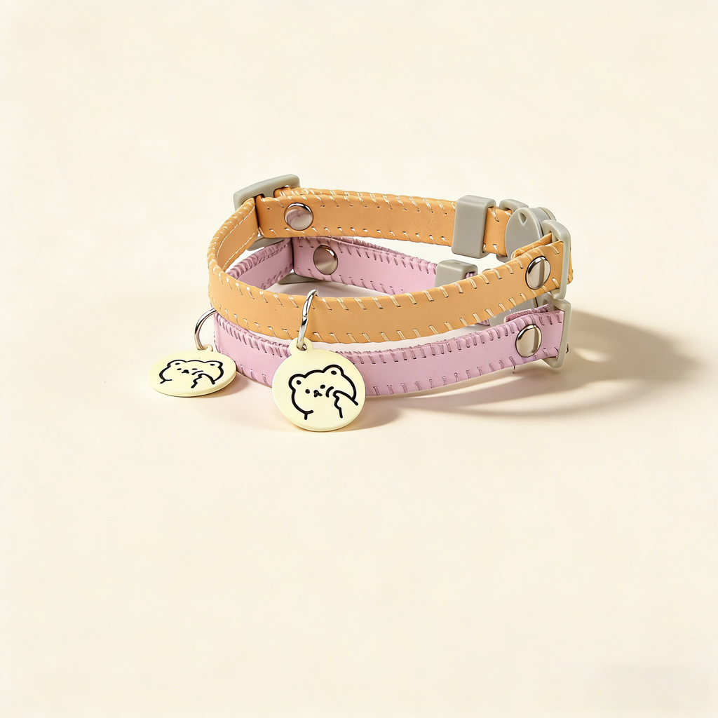Cat Dog Macaron PU Leather Safety Buckle Collar_CWMM13174
