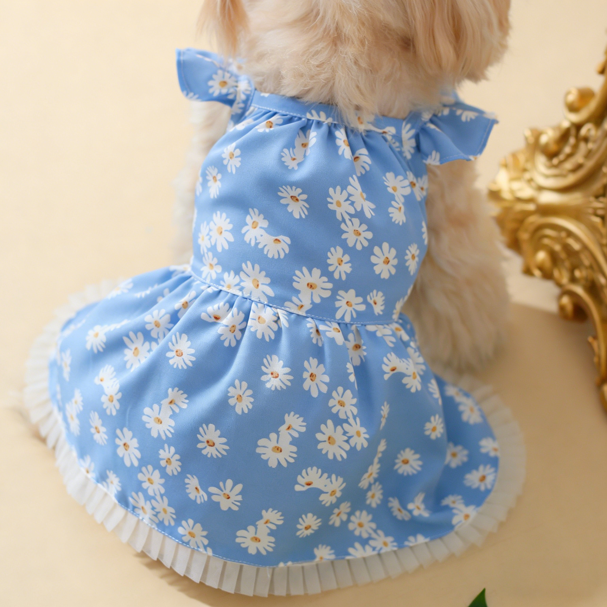 Cute Pet Dress Daisy Puff Sleeve Design_CWMM13247