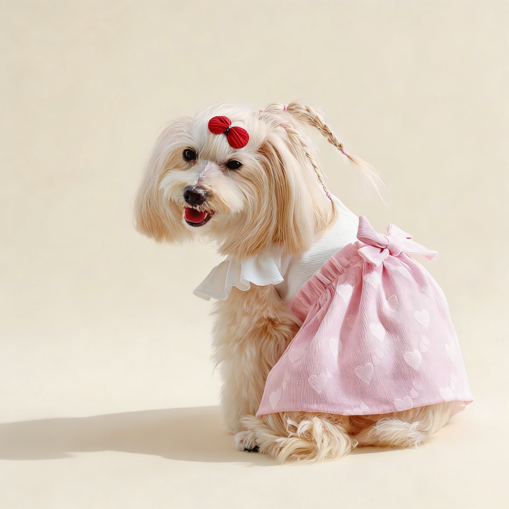 Cute Pet Dress Pink Puff Sleeve Bow_CWMM13250