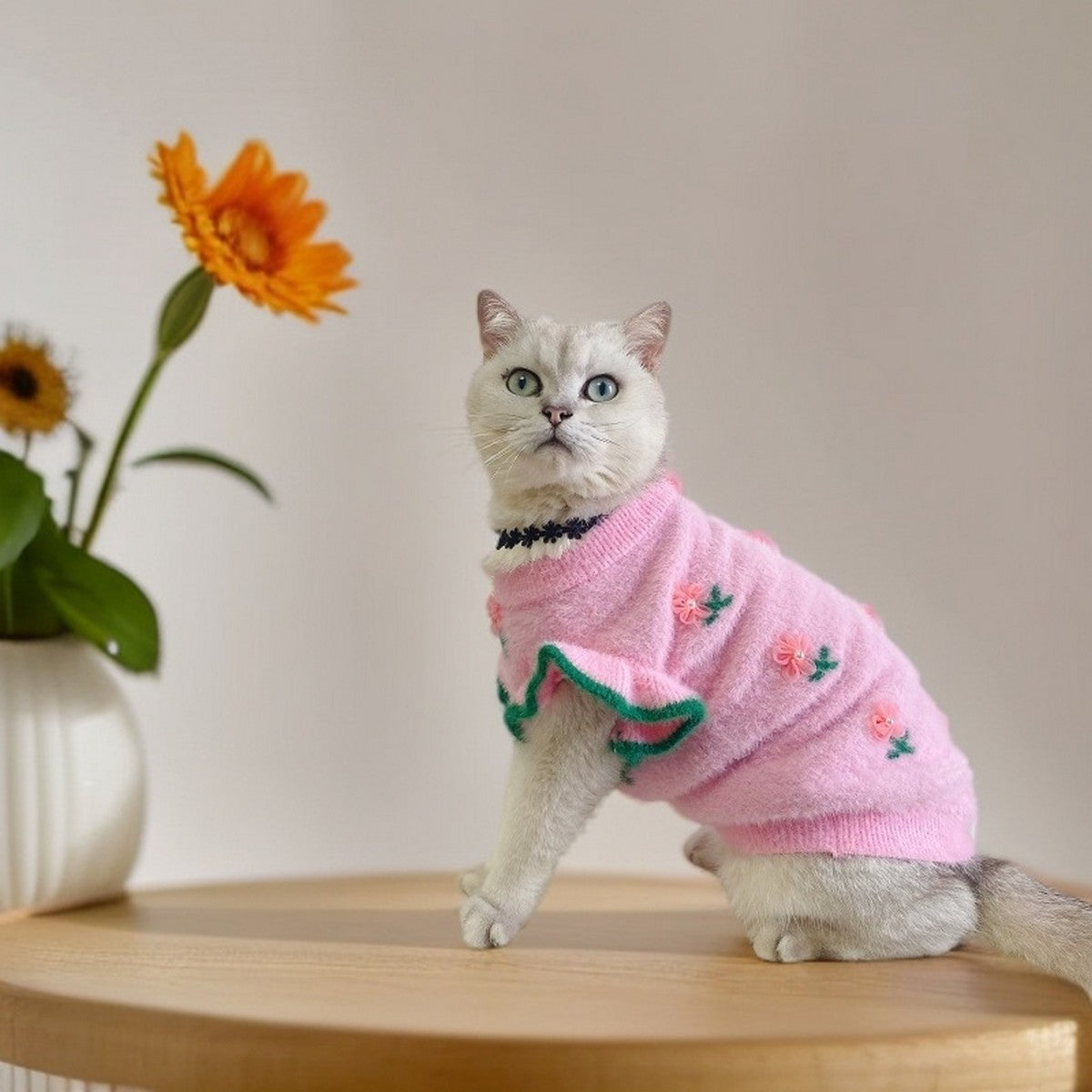Flower Mink Knit Dog Cat Vest Sweater_CWMM12378