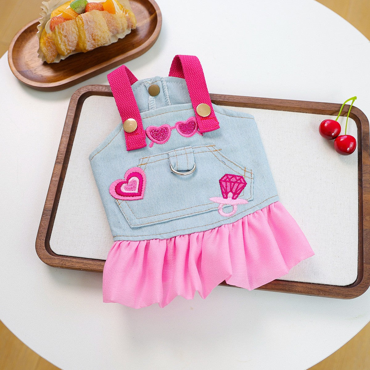 Puppy Kitten Pink Denim Skirt Dress_CWMM13119