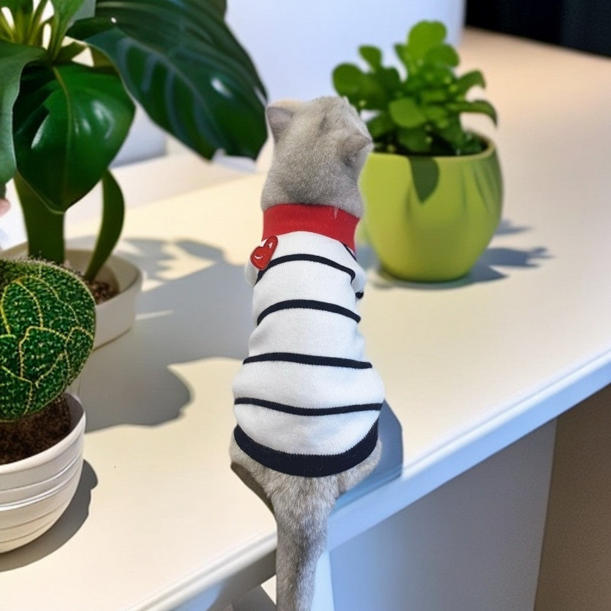 Striped Polo Knit Dog Cat Cardigan Sweater_CWMM12379