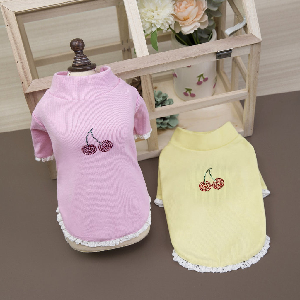 Cherry Rhinestone Dog Turtleneck Hoodie_CWMM12256