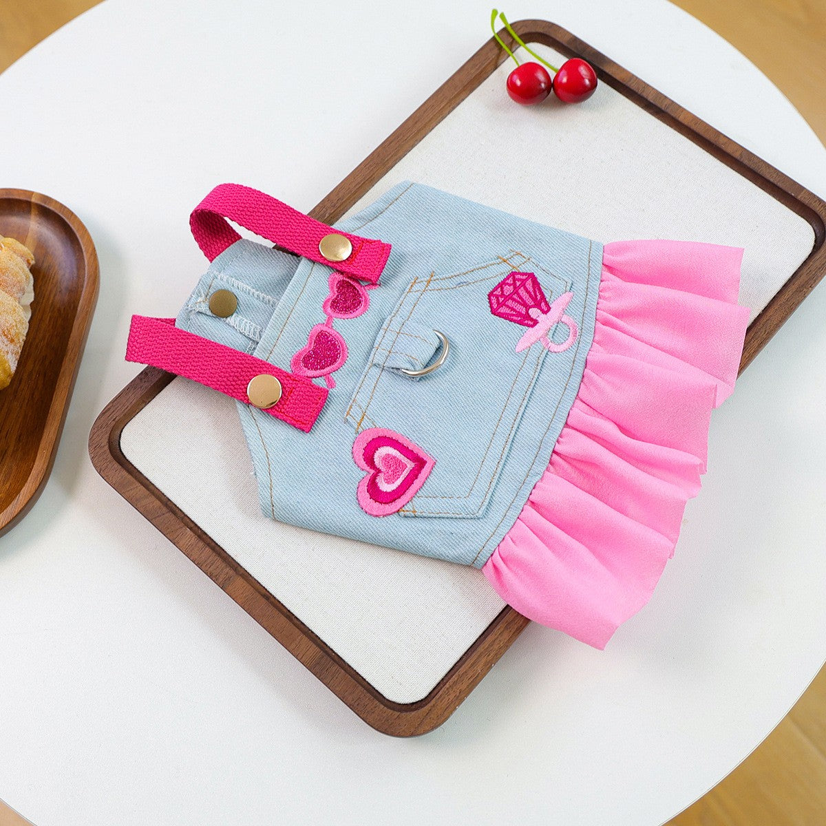 Puppy Kitten Pink Denim Skirt Dress_CWMM13119