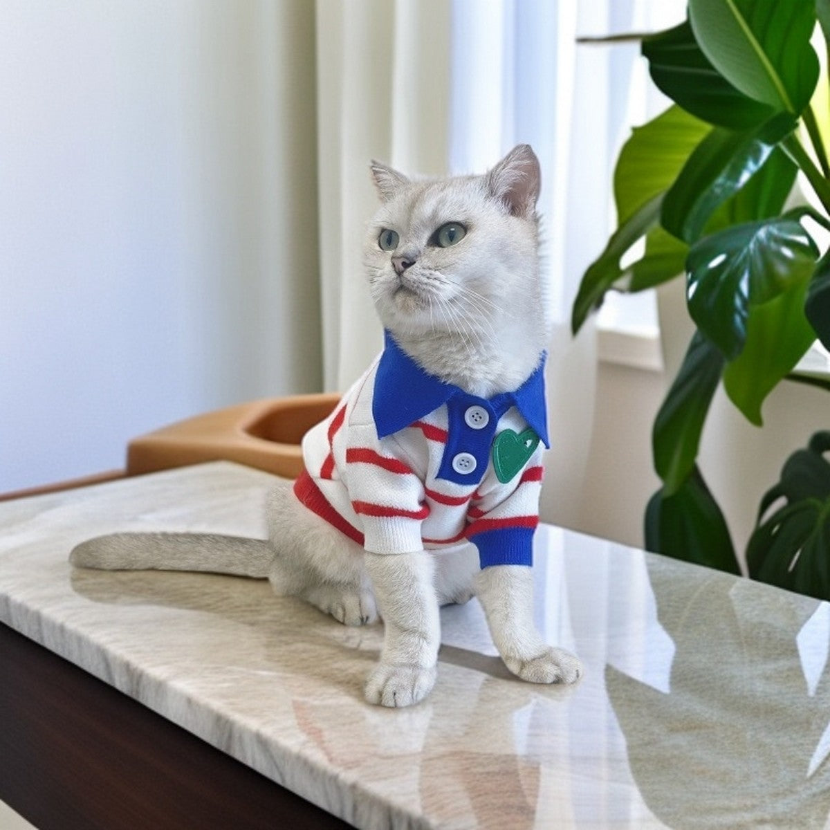 Striped Polo Knit Dog Cat Cardigan Sweater_CWMM12379