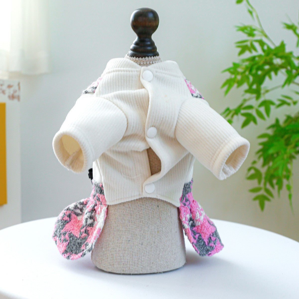 Cute Pet Bow Houndstooth Skirt Dress_CWMM13089