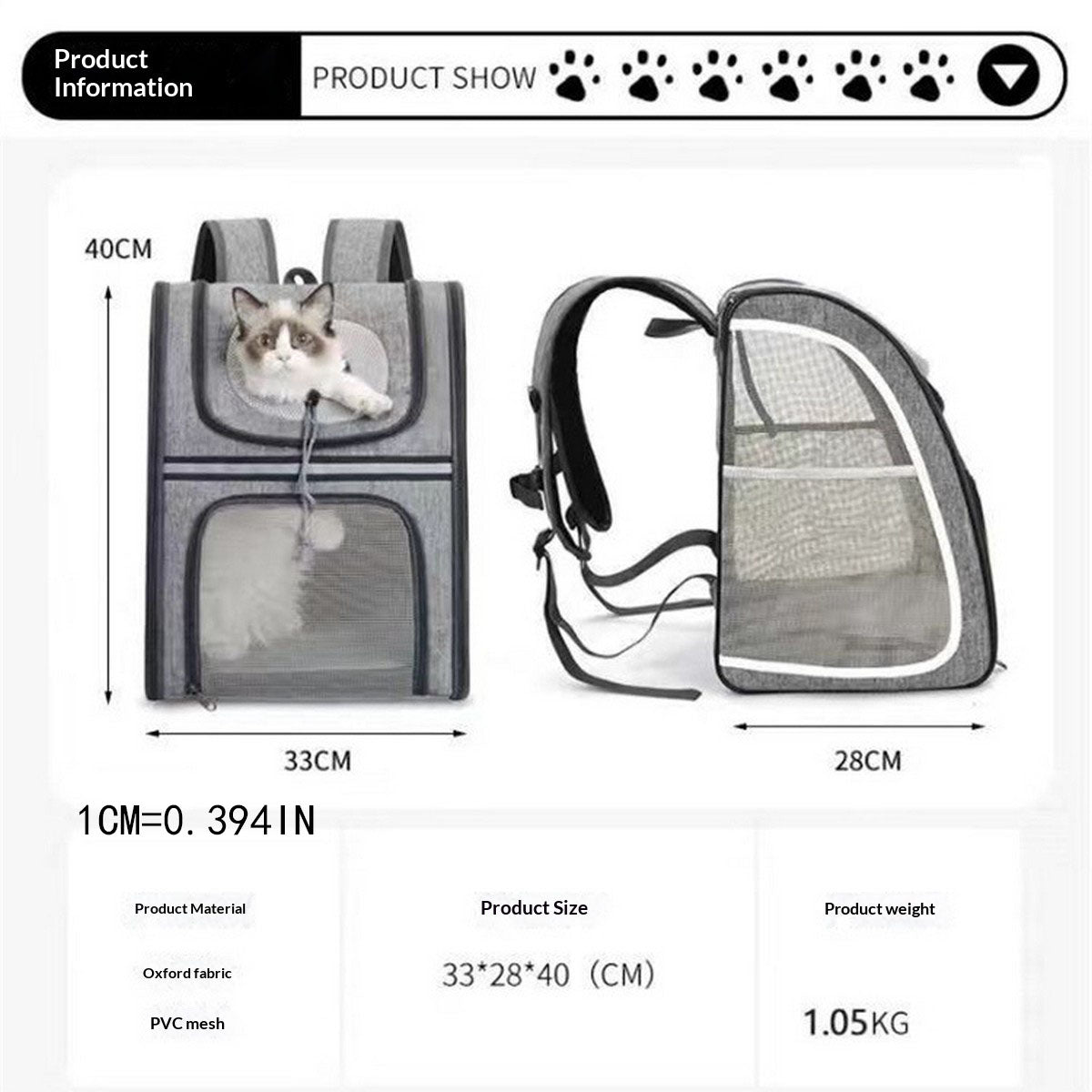 Portable Pet Travel Backpack for Cats Dogs_CWMM12934