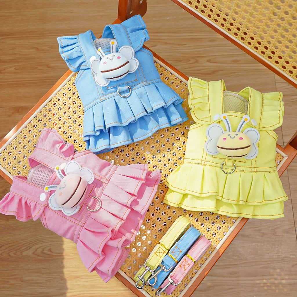 Dog Dresses Cute Denim Overalls with Leash Loop_CWMM11124
