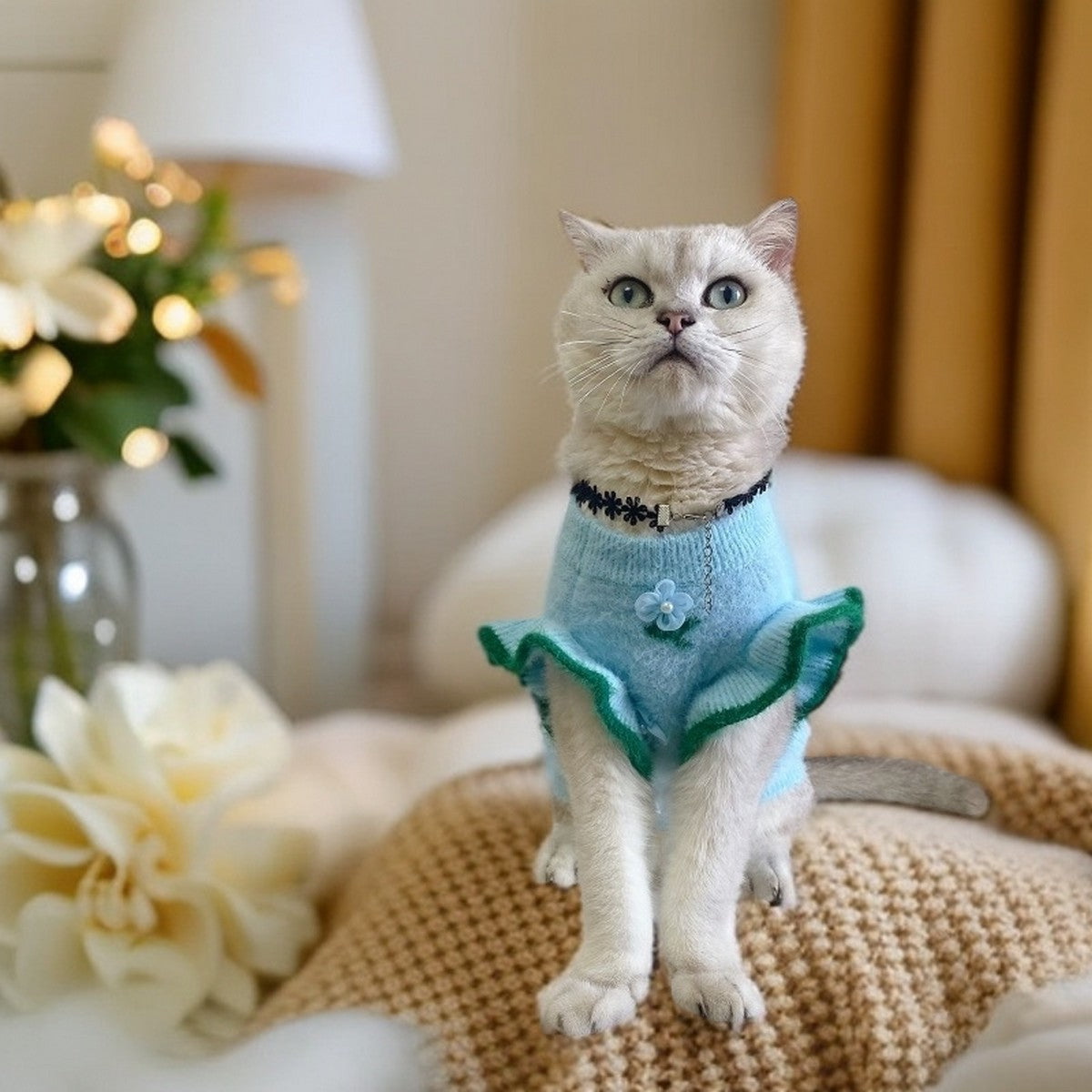 Flower Mink Knit Dog Cat Vest Sweater_CWMM12378