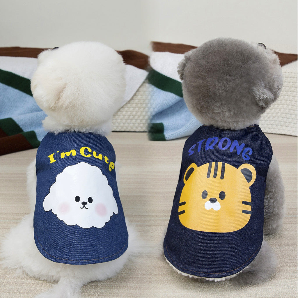Cozy Denim Dog Vest with Cartoon Print_CWMM12206