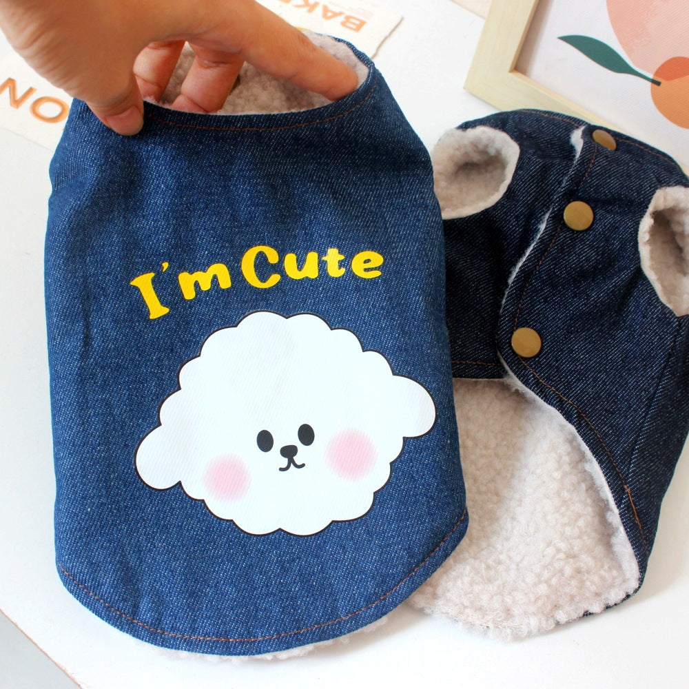 Cozy Denim Dog Vest with Cartoon Print_CWMM12206