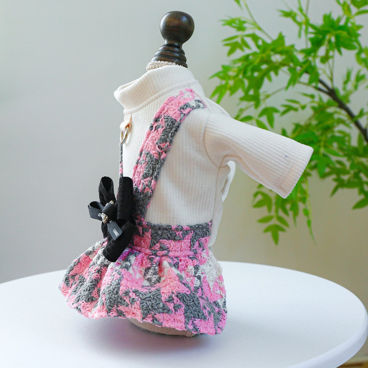 Cute Pet Bow Houndstooth Skirt Dress_CWMM13089