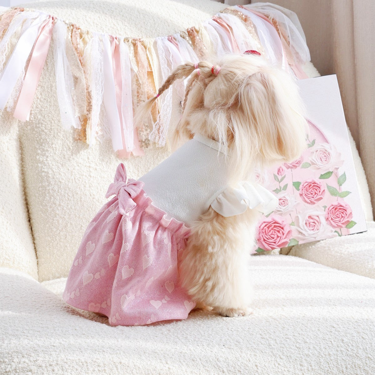 Cute Pet Dress Pink Puff Sleeve Bow_CWMM13250