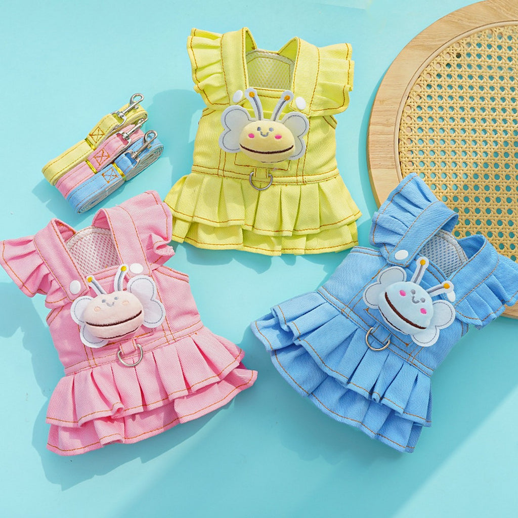 Dog Dresses Cute Denim Overalls with Leash Loop_CWMM11124