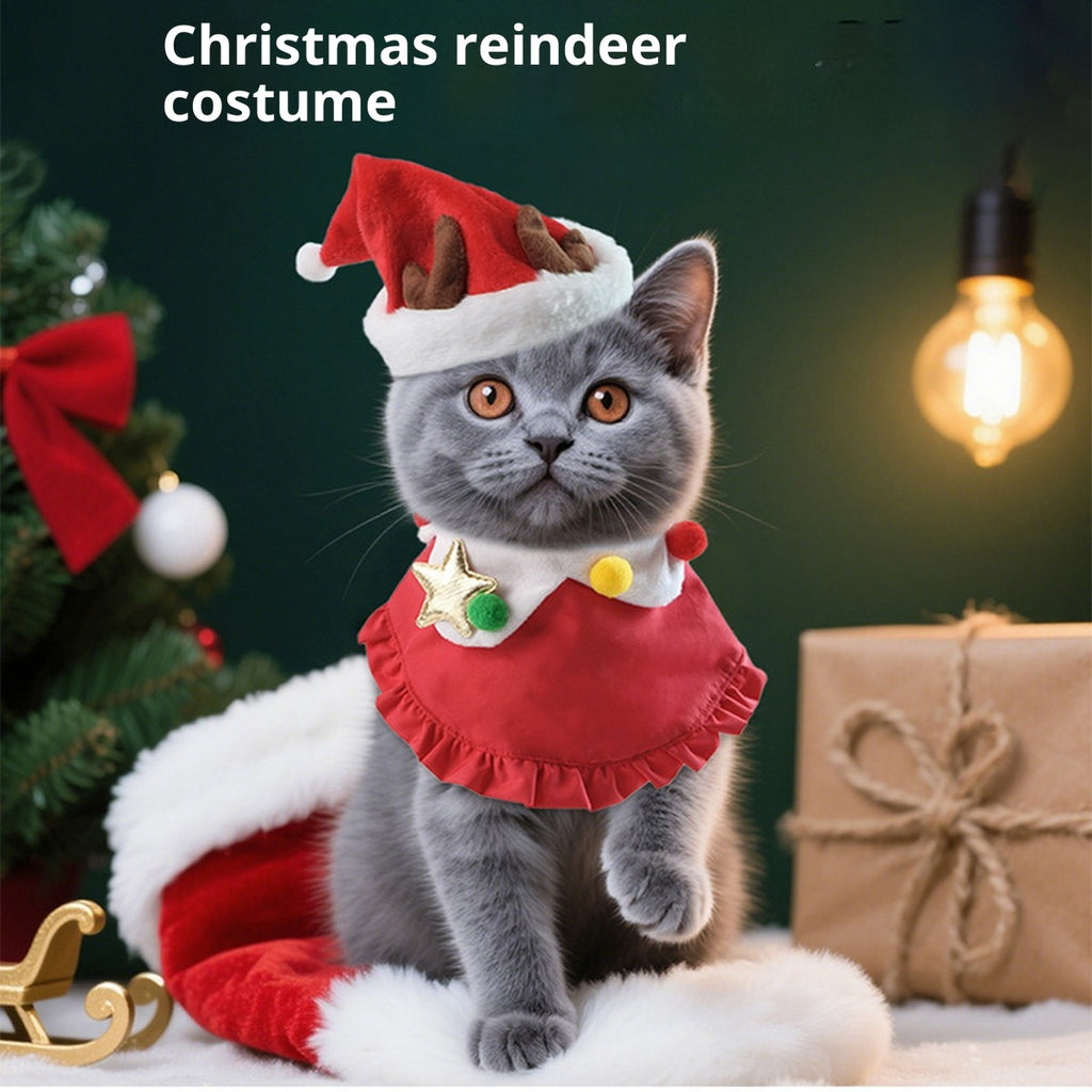 Holiday Pet Outfit – Reindeer Hat and Bib Scarf Set_CWMM11345