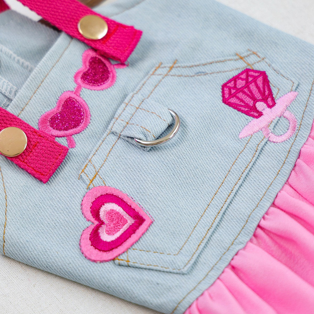 Puppy Kitten Pink Denim Skirt Dress_CWMM13119