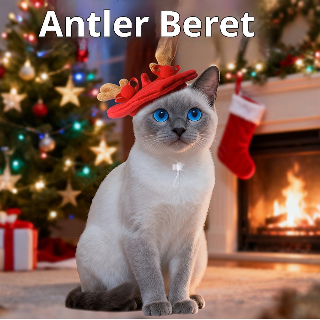 Pet Holiday Accessory – Christmas Reindeer Beret Hat_CWMM11344