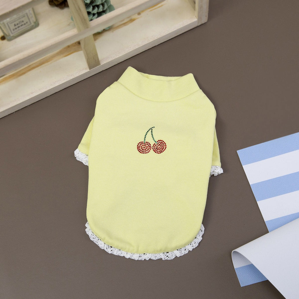 Cherry Rhinestone Dog Turtleneck Hoodie_CWMM12256