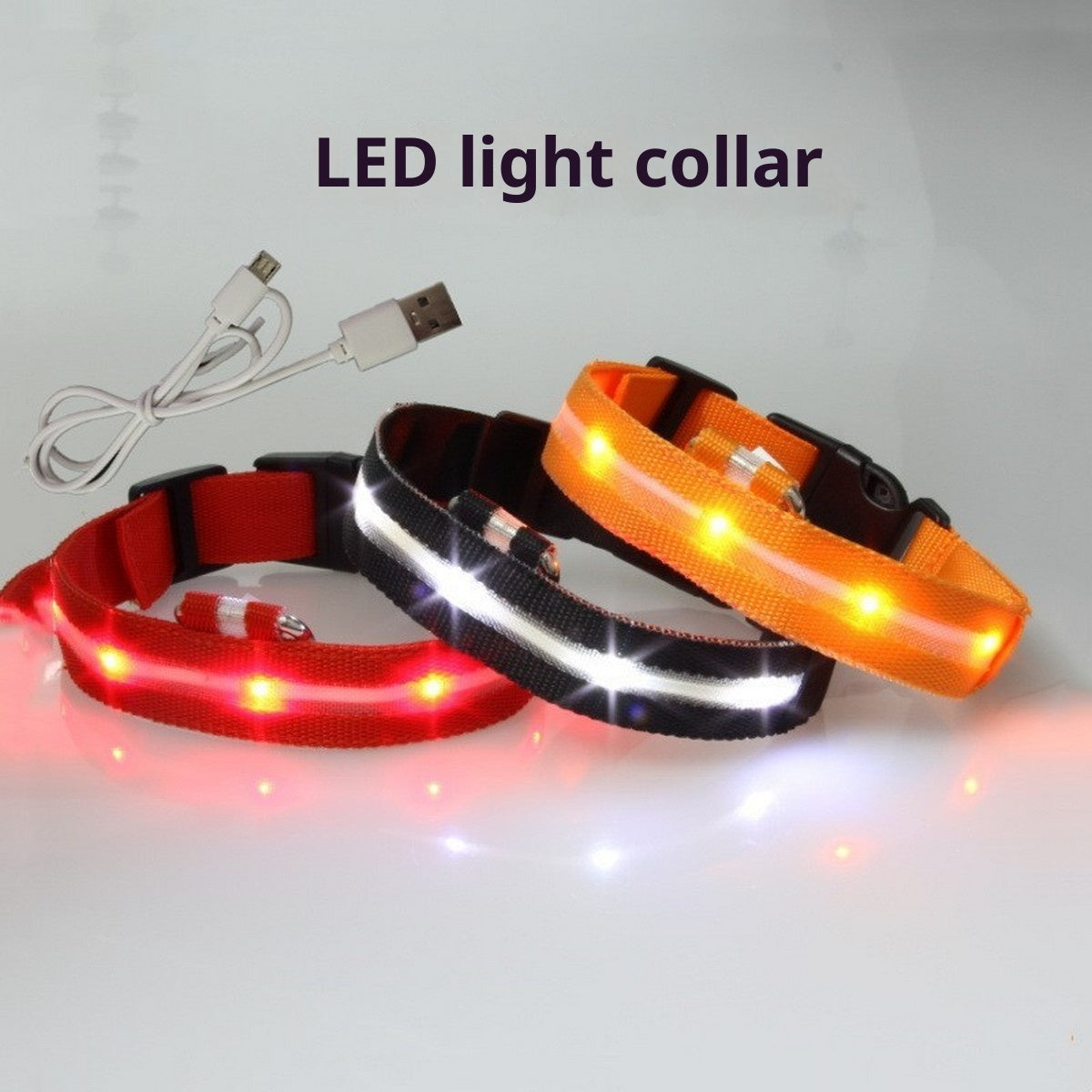 LED Nylon Dog Collar USB Night Safety Glow_CWMM11453