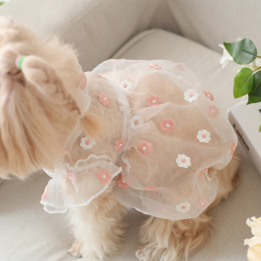 Puff Sleeve Pet Dress Embroidered Daisy_CWMM13246