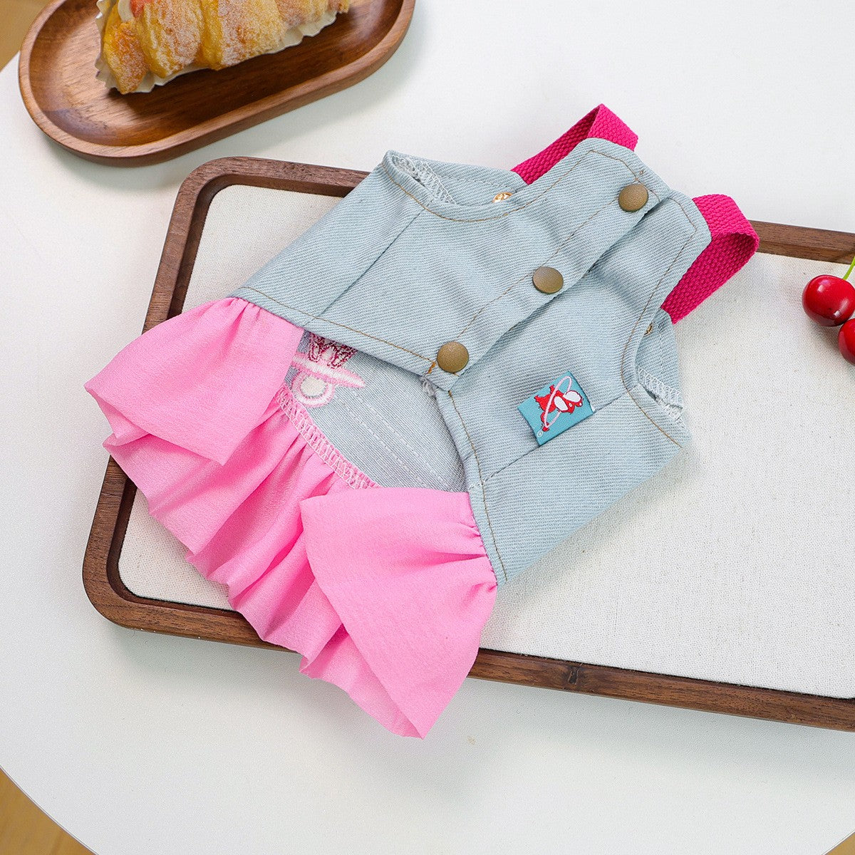Puppy Kitten Pink Denim Skirt Dress_CWMM13119