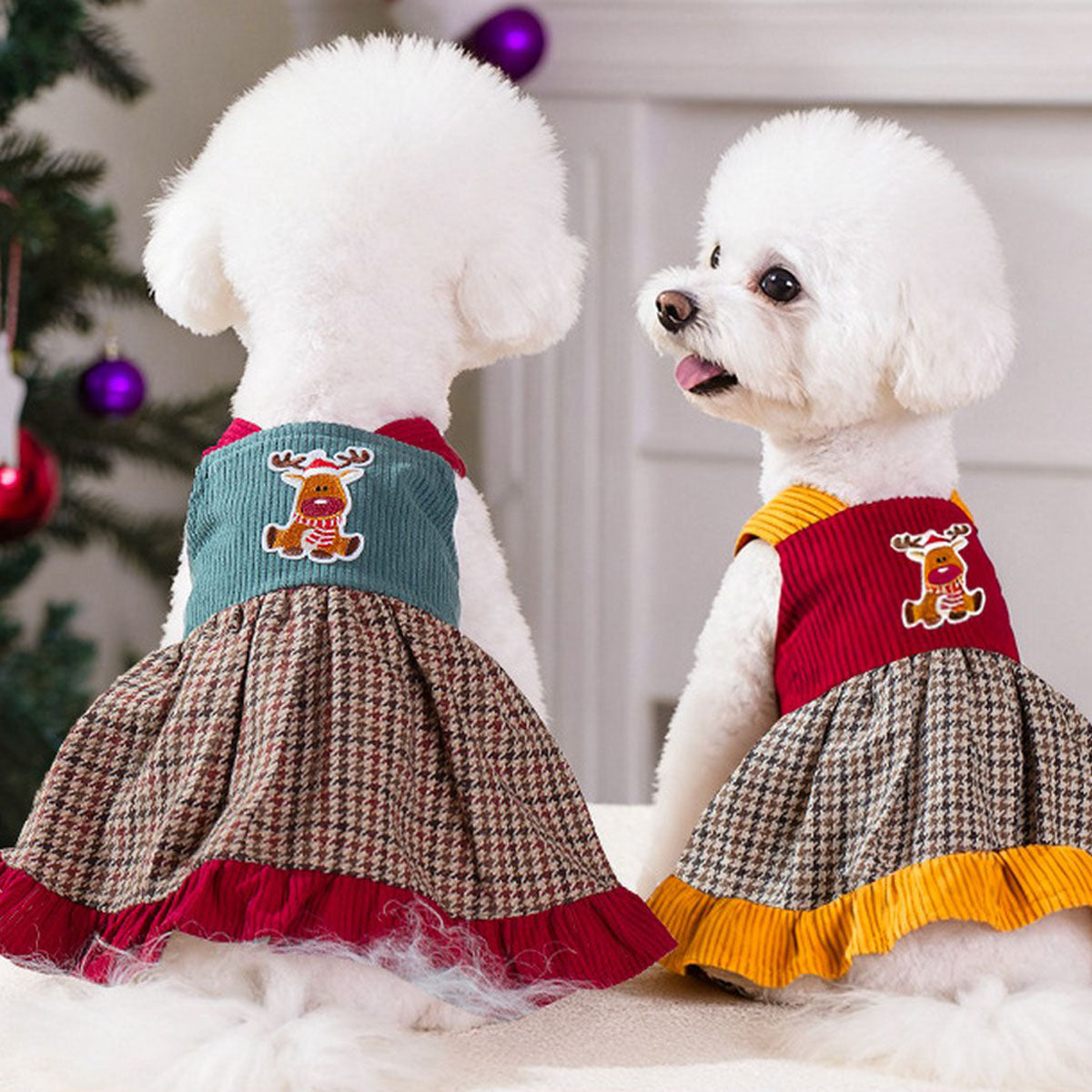 Cute Plaid Pet Dress Strap Reindeer Accent_CWMM13248